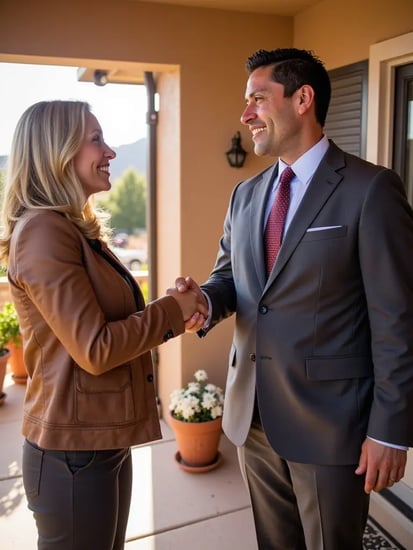 Kiko shaking hands with a client he just sold a house to